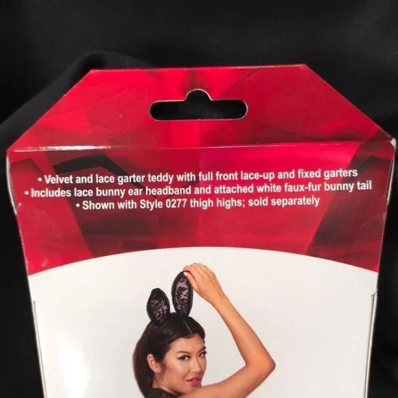 NWB Dreamgirl Lingerie Bunny Vixen O/S Velvet Lace Garter Teddy Lace-up ST.12914